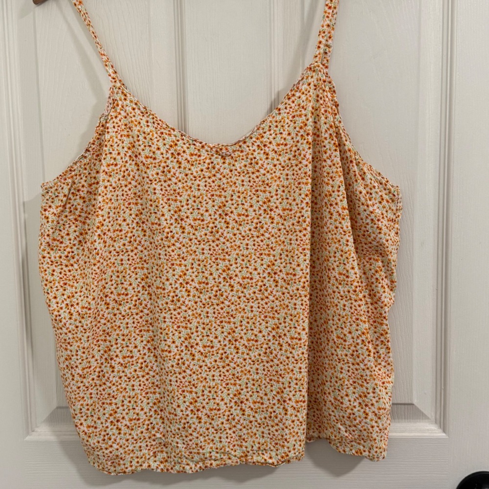 Old Navy Tank Top Womens XL Yellow V Neck Floral Ditsy Cottagecore Boho Festival